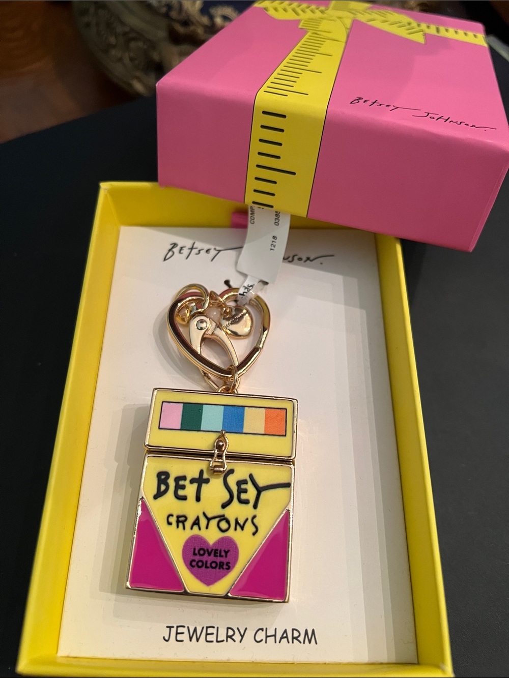 Betsey Johnson Yellow, Pink & Multicolor Crayon Box Charm Necklace